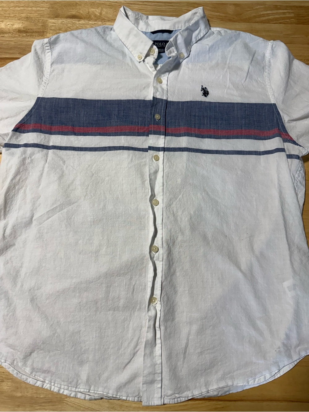U.S. Polo Assn. Men’s XL White Striped Button Front Short Sleeve Shirt